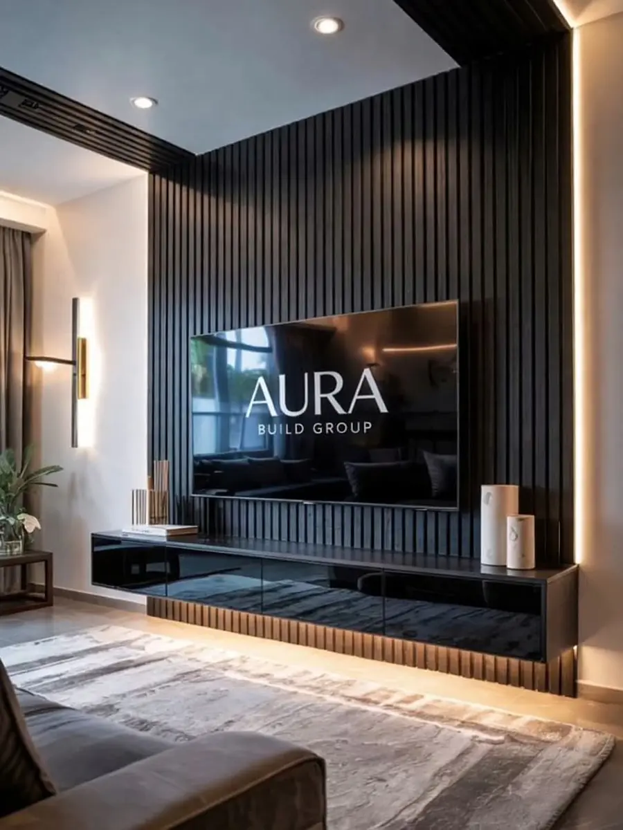 Slat feature wall with media unit